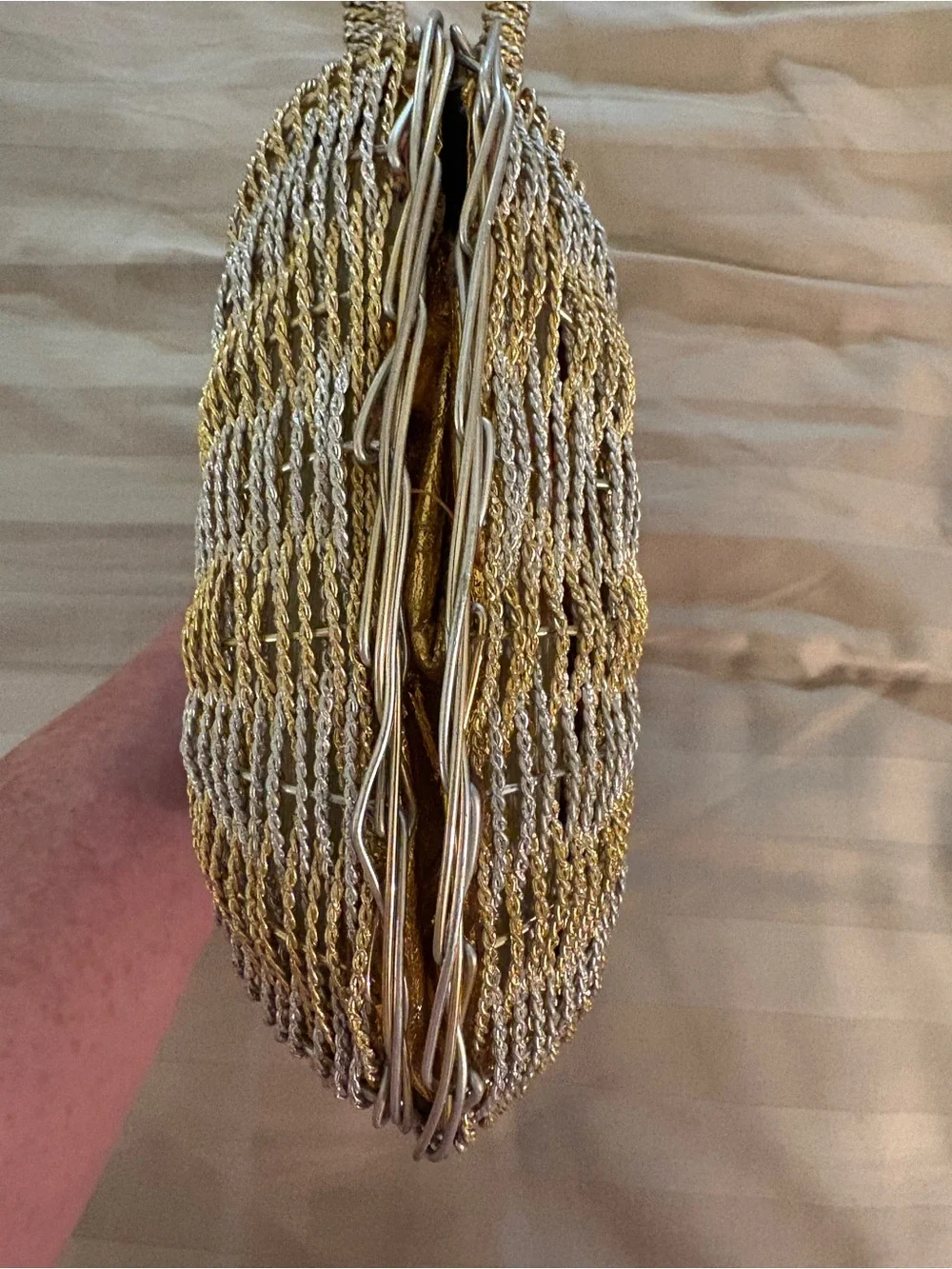 Vintage Koret Italian Woven Metallic Gold and Silver Box Handbag